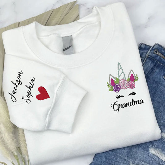 Custom Unicorn Embroidered With Kids Names Sleeve