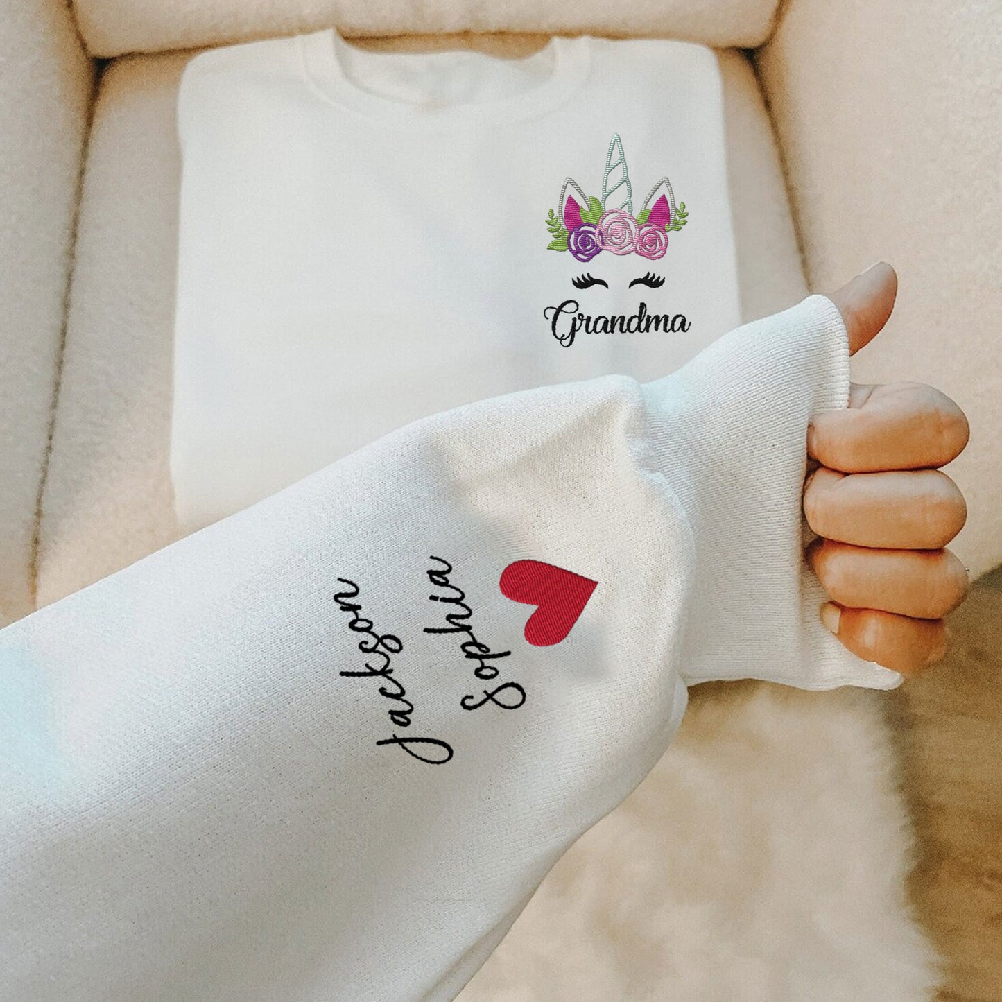 Custom Unicorn Embroidered With Kids Names Sleeve