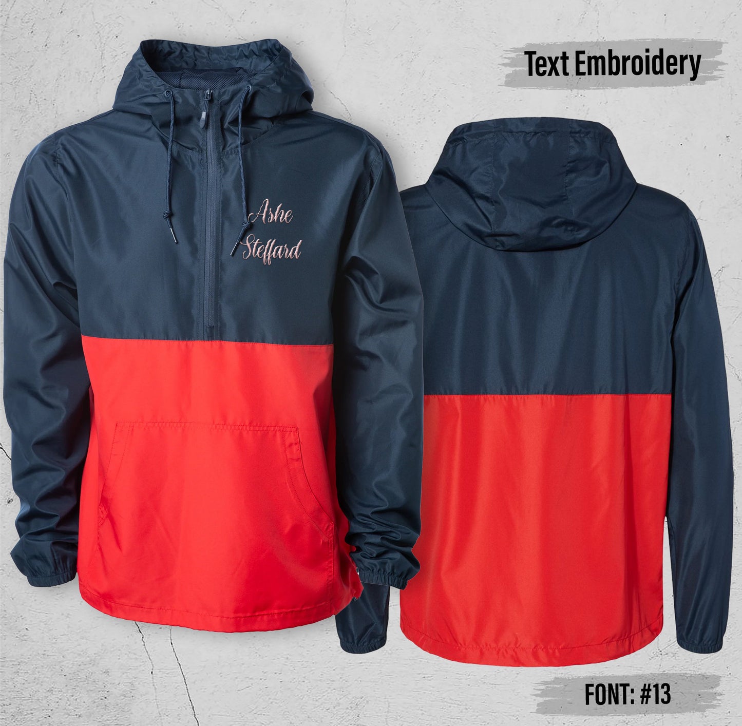 Custom Monogram Quarter Zip Pullover Jacket, Personalized Half Zip Windbreaker Jacket, Lightweight Hooded Quarter Zip Windbreaker