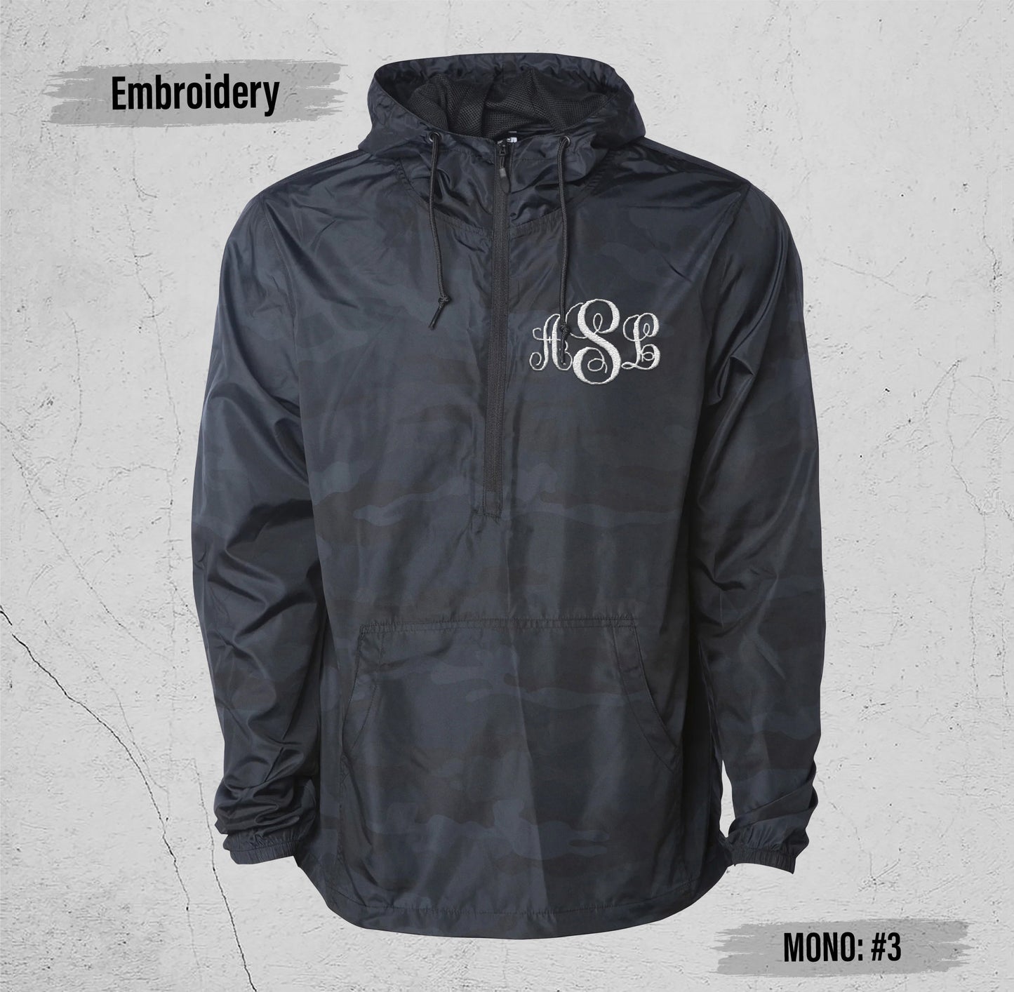 Custom Monogram Quarter Zip Pullover Jacket, Personalized Half Zip Windbreaker Jacket, Lightweight Hooded Quarter Zip Windbreaker