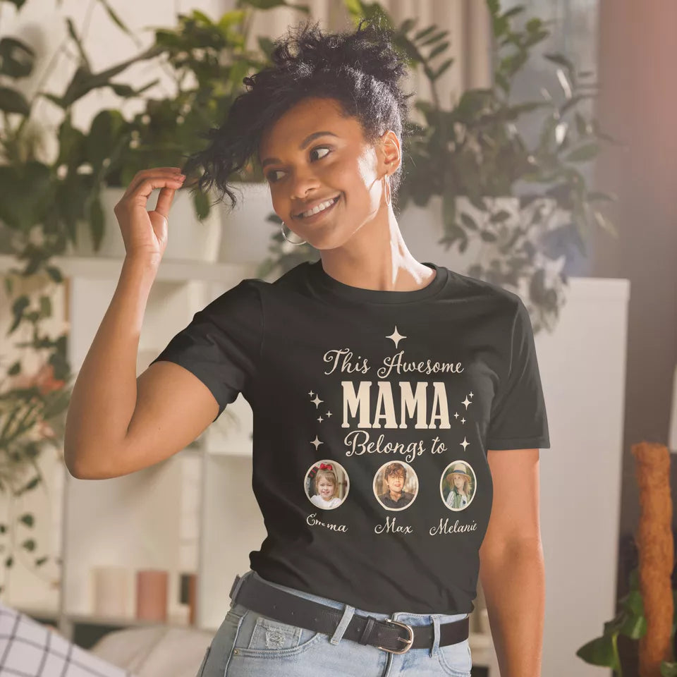 This Awesome Mama Belongs To - Personalized Photo Comfort Tee