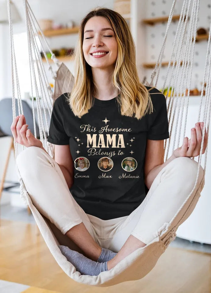 This Awesome Mama Belongs To - Personalized Photo Comfort Tee